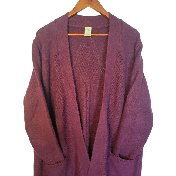 Womens plus 1X Terra & Sky plum autumn color long open front duster cardigan - Picture 2 of 11